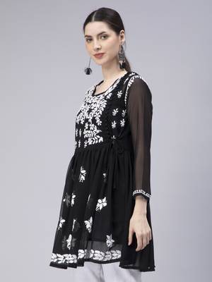 hand embroidered black georgette angarkha with slip 5