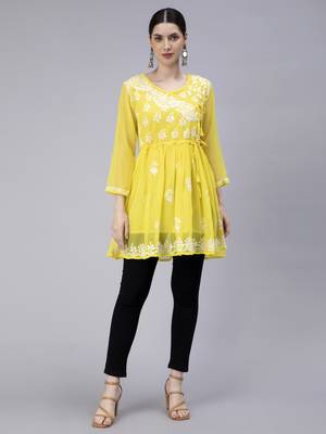 hand embroidered yellow georgette angarkha with slip 5