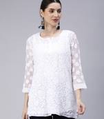 hand embroidered white georgette lucknowi chikan kurti with slip