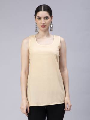 hand embroidered beige georgette lucknowi chikan kurti with slip 5