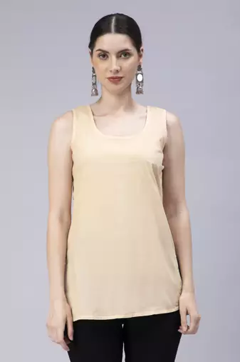 hand embroidered beige georgette lucknowi chikan kurti with slip