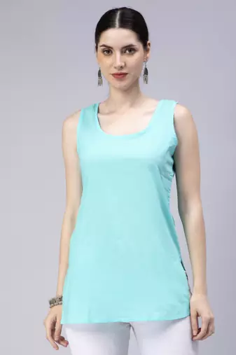 hand embroidered turquoise georgette lucknowi chikan kurti with slip