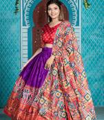 Wine applique silk semi stitched lehenga