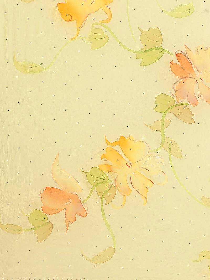 Yellow Hand Painted Mukaish Chiffon Saree