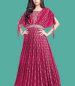 White Button Rani Pink Embroidery Georgette Poncho Style Gown Dress For Kids Girls