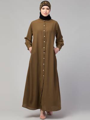 Nazneen Front open Band Colar & cuff Daily wear casual Abaya 1