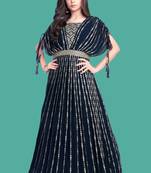 White Button Navy Blue Embroidery Georgette Poncho Style Gown Dress For Kids Girls