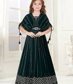 Green Embroidery Georgette Poncho Style Gown Dress For Kids Girls