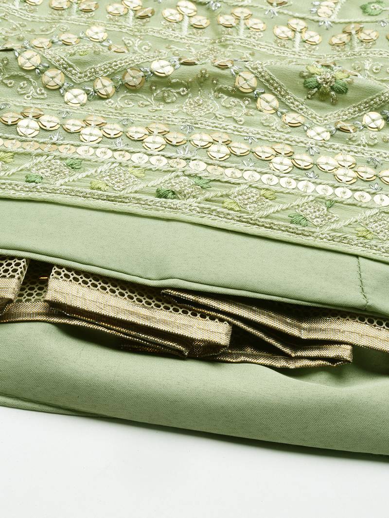 Panchhi Pista Green Pure Georgette Embroidered Semi-Stitched Lehenga & Unstitched Blouse, Dupatta