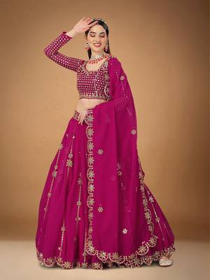 Pink Georgette Mirror and Zari Work Lehenga Choli For Wedding and Sangeet 1