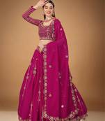 Pink Georgette Mirror and Zari Work Lehenga Choli For Wedding and Sangeet