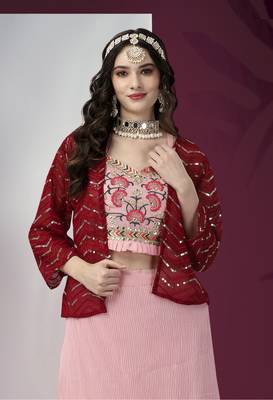 Exclusive Designer Function Wear Crop Top Lehenga With Shrug 2