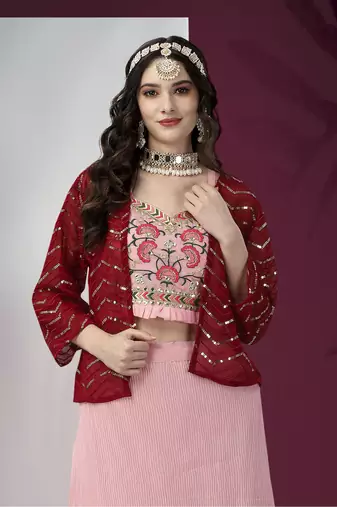 Exclusive Designer Function Wear Crop Top Lehenga With Shrug