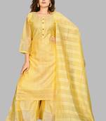 Light Yellow Colour Modal Chanderi Embroidered Designer Palazzo Suits