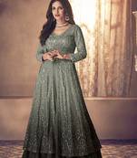 Dark olive green color embroidered georgette ceremony anarkali suit