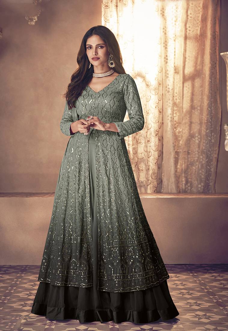 sachin and babi light blue dress HSY| Hand Embroidered Georgette Kaftan