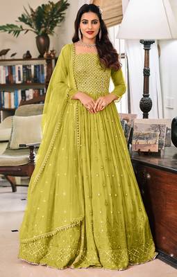 Lime Green Sequin Embroidered Salwar Kameez Suit 1