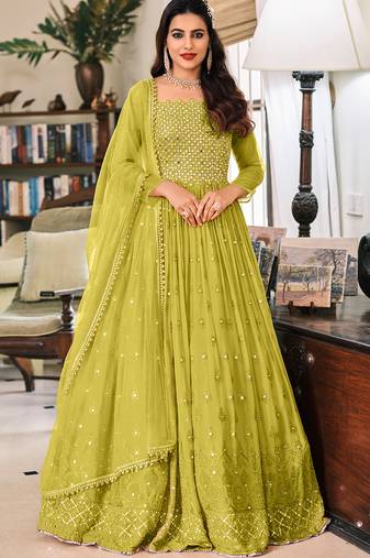 Lime Green Sequin Embroidered Salwar Kameez Suit