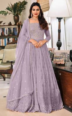 Lavender Embroidered Georgette Floor Length Salwar Kameez 1