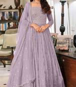 Lavender Embroidered Georgette Floor Length Salwar Kameez