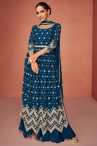 Teal Embroidered Traditional Salwar Kameez