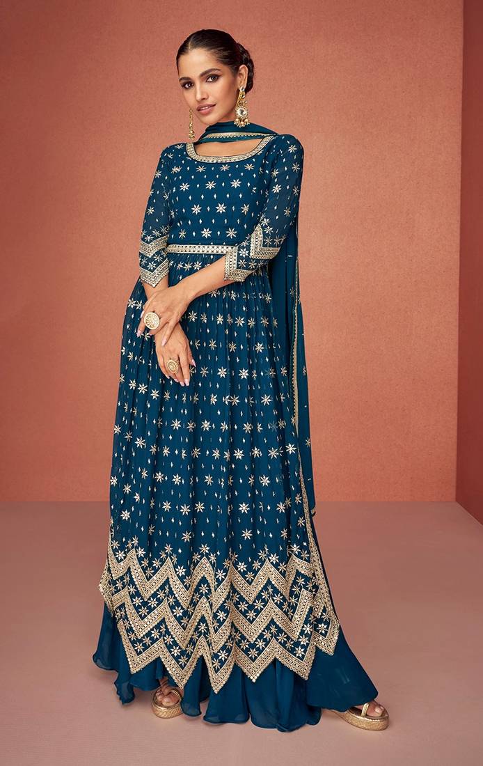 Teal Embroidered Traditional Salwar Kameez