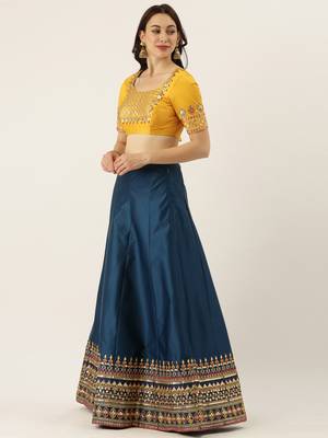 Navy Blue Colour Satin Silk A-line Semi-Stitched Lehenga & Unstitched Blouse With Dupatta 6