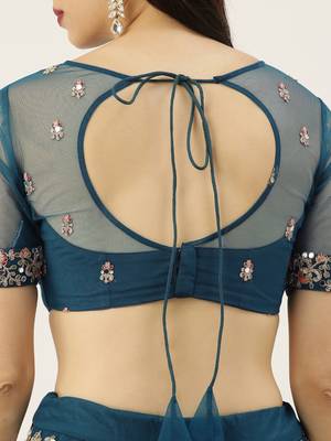 Teal Colour Net With Miror Work Semi-Stitched Lehenga & Unstitched Blouse With Dupatta 5