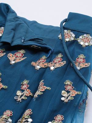 Teal Colour Net With Miror Work Semi-Stitched Lehenga & Unstitched Blouse With Dupatta 7