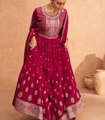 Magenta Embroidered Georgette Floor Length Anarakali
