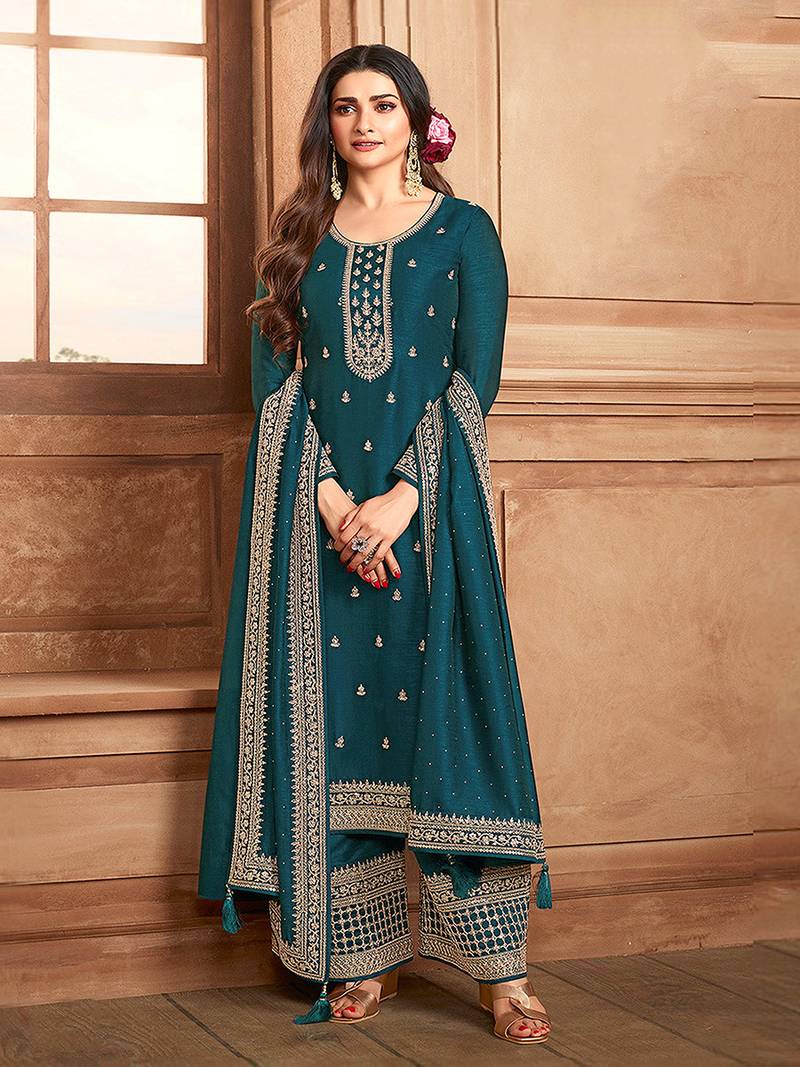 Dark Teal Embroidered Designer Salwar Suit