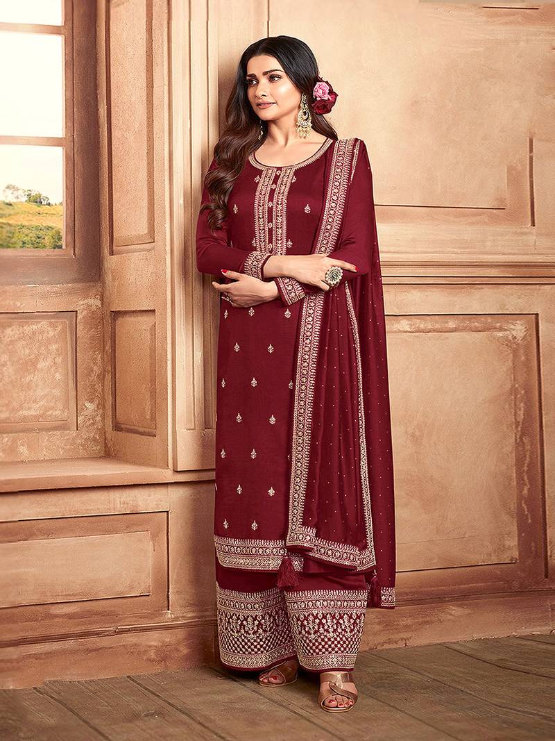 Maroon Embroidered Designer Salwar Suit