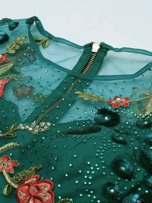 Teal  Embroidered Net Semi-Stitched Lehenga & Unstitched Blouse With Dupatta 7