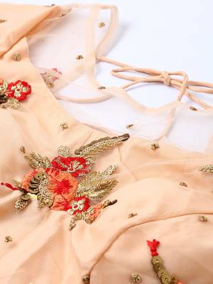 Peach Coloured Sequinned  Embroidered Semi-Stitched Lehenga & Unstitched Blouse With Dupatta 3