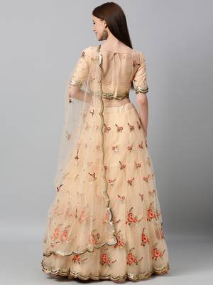 Peach Coloured Sequinned  Embroidered Semi-Stitched Lehenga & Unstitched Blouse With Dupatta 5