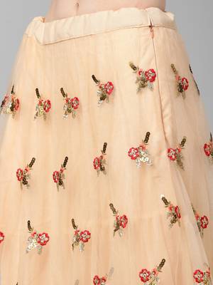 Peach Coloured Sequinned  Embroidered Semi-Stitched Lehenga & Unstitched Blouse With Dupatta 8