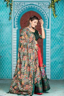 Redgreen Color Patola Print Dola Silk Paithni Lehengacholi With Unstitched Blouse 1