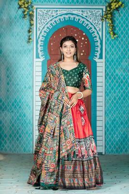 Redblack Color Patola Print Dola Silk Paithni Lehengacholi With Unstitched Blouse 1