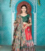 Redblack Color Patola Print Dola Silk Paithni Lehengacholi With Unstitched Blouse