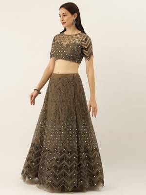 Mehendi Embroidered Net Semi-Stitched Lehenga & Unstitched Blouse With Dupatta 6