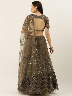 Mehendi Embroidered Net Semi-Stitched Lehenga & Unstitched Blouse With Dupatta 8