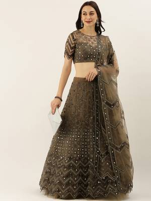 Mehendi Embroidered Net Semi-Stitched Lehenga & Unstitched Blouse With Dupatta 9