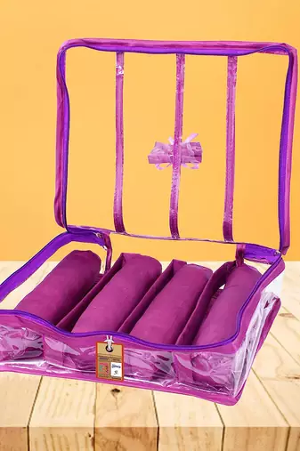 Atorakushon satin bangle box chudi organizer for women jewellery pouch 4 rod bangle pouch purple