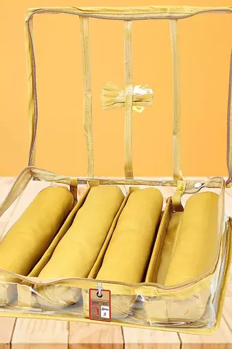 Atorakushon satin bangle box chudi organizer for women jewellery pouch 4 rod bangle pouch gold