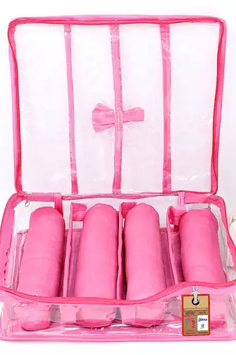 Atorakushon satin bangle box chudi organizer for women jewellery pouch 4 rod bangle pouch pink