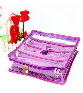 Atorakushon satin bangle box chudi organizer for women jewellery pouch 4 rod bangle pouch purple 4
