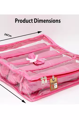 Atorakushon satin bangle box chudi organizer for women jewellery pouch 4 rod bangle pouch pink