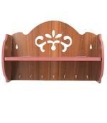 Wooden Brown 7 Hook Key Holder With Shelf