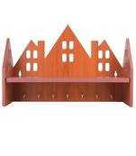 Wooden Brown 7 Hook Key Holder With Shelf