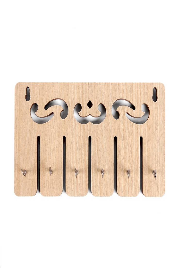Wooden Cream color 6 Hook Key Holder For Home and Office